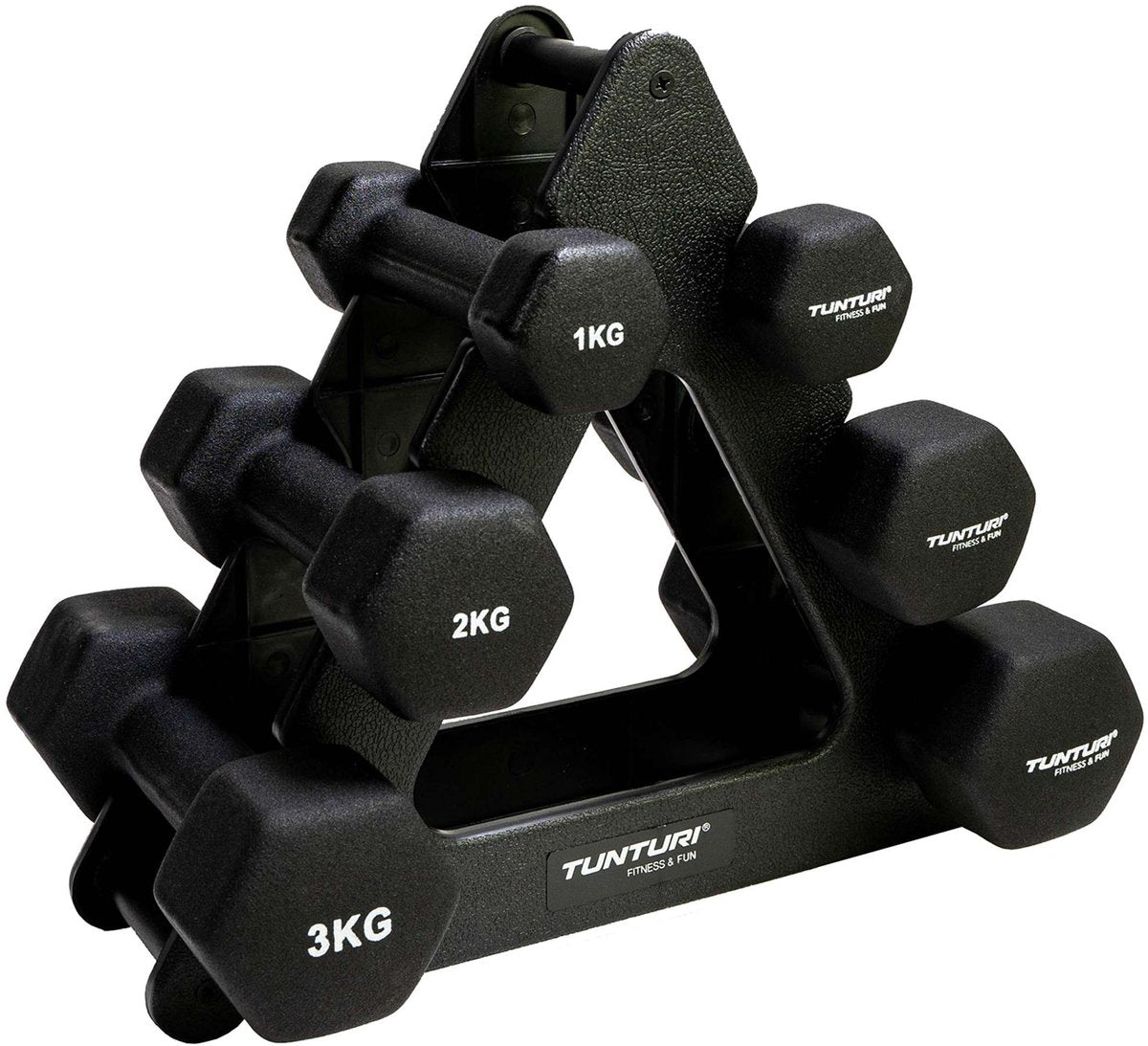 Tunturi gewichten - halterset - dumbbell set - neopreen dummbbells - 1 t/m 3kg - 3 paar - incl. gratis fitness app