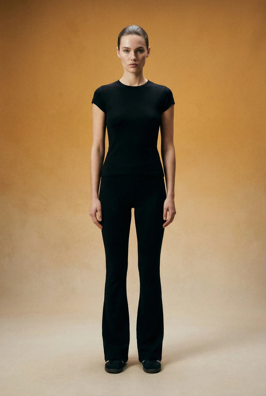 Merino Wool Flared Pants - Black
