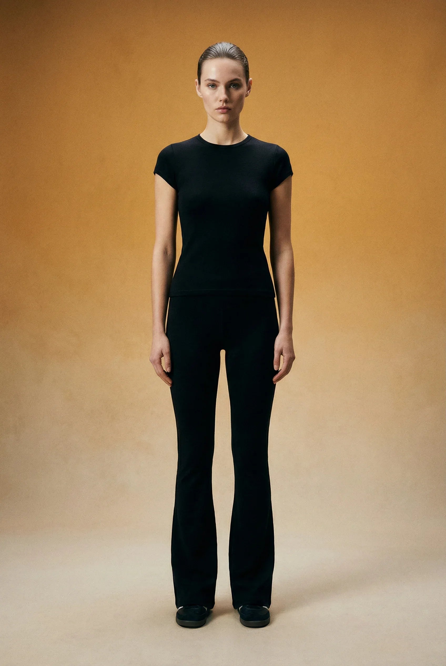 Merino Wool Flared Pants - Black