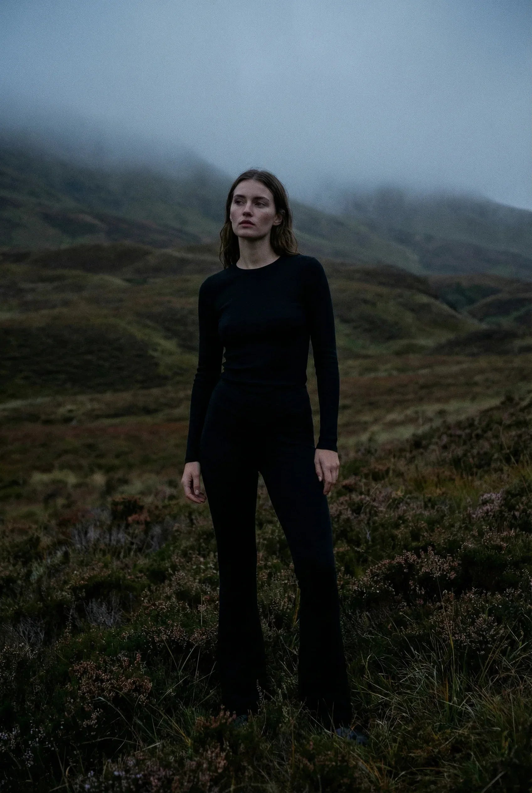Merino Wool Flared Pants - Black