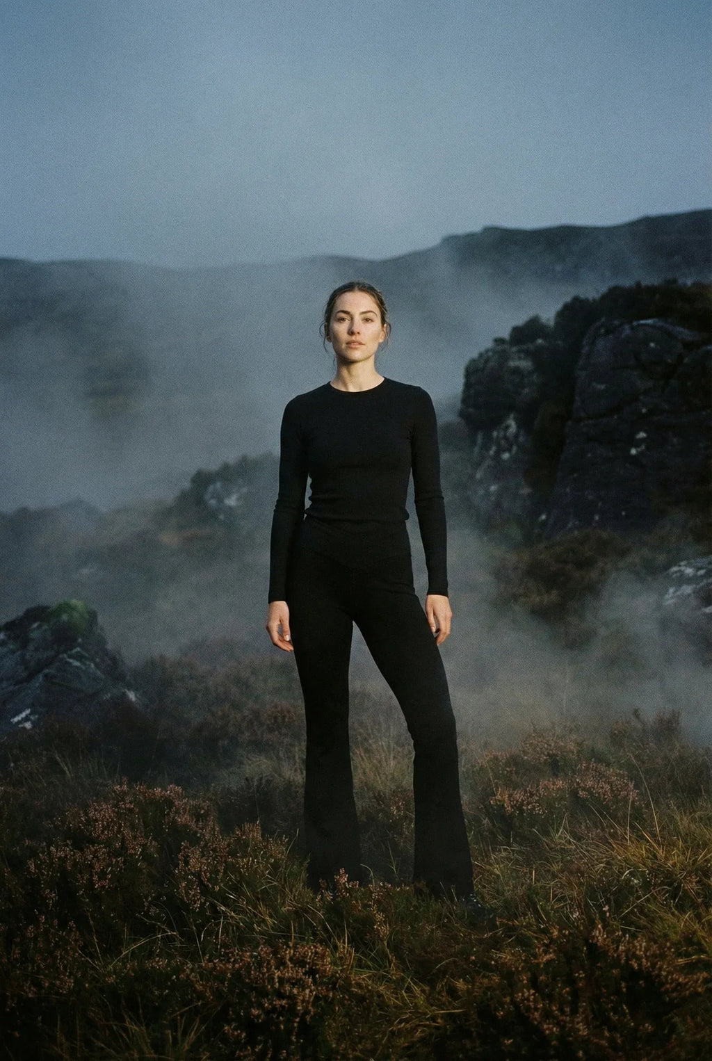 Merino Wool Flared Pants - Black