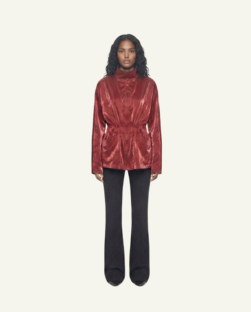 Single-Panel Cotton Windbreaker with Lyocell/Wool Lining - Cherry Red