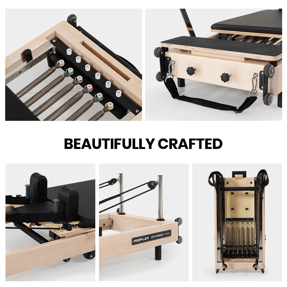 NNEMB Wooden Pilates Reformer Machine, Stretch Bed with box and jump board accessories