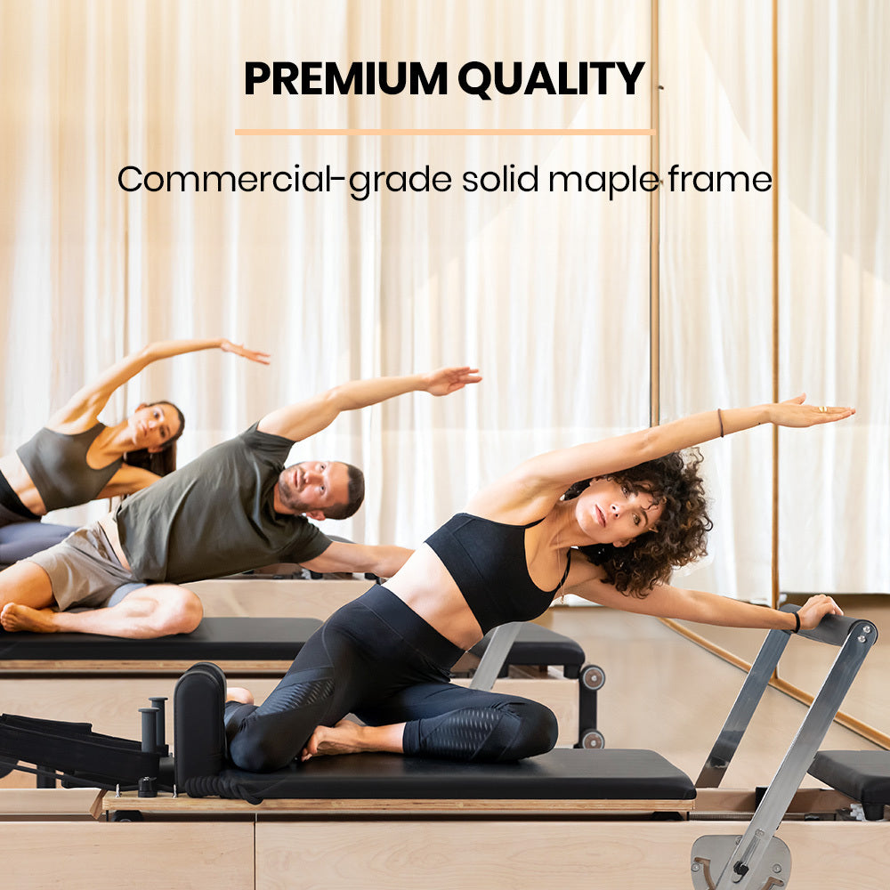 NNEMB Wooden Pilates Reformer Machine, Stretch Bed with box and jump board accessories
