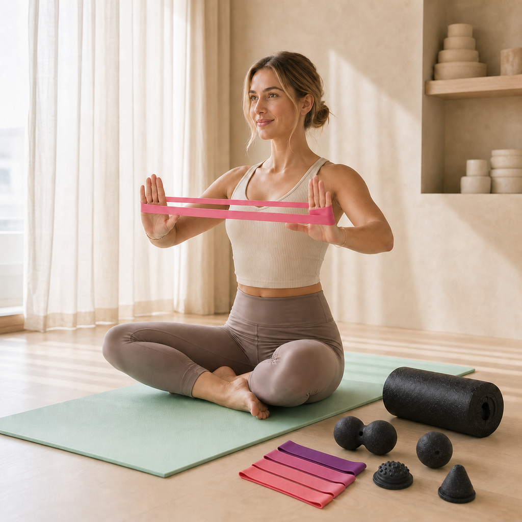 Kobieta ćwicząca Pilates z zestawem Recovery Set CORNIX